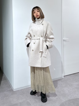 「ラメ」｜「アイテム（ステンカラーコート）」を使った、sakura_さん（レディース・155cm）の冬コーディネート