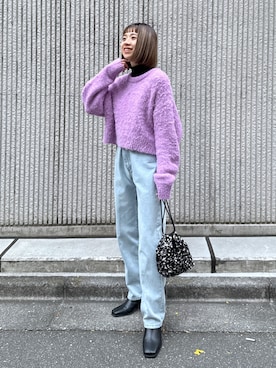 「FREE'S MART（フリーズマート）のスパンコール巾着バッグ（ハンドバッグ）」を使った、sakura_さん（レディース・155cm）の冬コーディネート