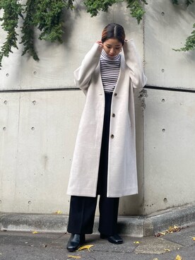「FREE'S MART（フリーズマート）のアイテム（ノーカラーコート）」を使った、sakura_さん（レディース・155cm）の秋コーディネート