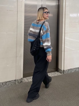 「FREE'S MART（フリーズマート）の◆マルチボーダー短丈ニット（ニット/セーター）」を使った、sakura_さん（レディース・155cm）の秋コーディネート