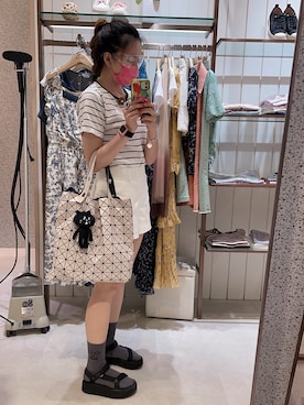 「アイテム（デジタル腕時計、ピンク系）」を使った、dolla さん（レディース・160cm）の夏コーディネート