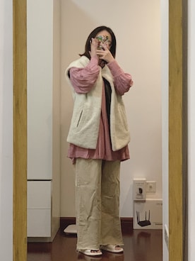 「Kastane（カスタネ）のアイテム（チノパンツ）」を使った、西瓜酱さん（レディース・163cm）の冬コーディネート