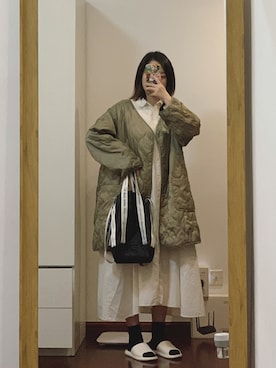 「Kastane（カスタネ）のアイテム（ノーカラーコート）」を使った、西瓜酱さん（レディース・163cm）の冬コーディネート