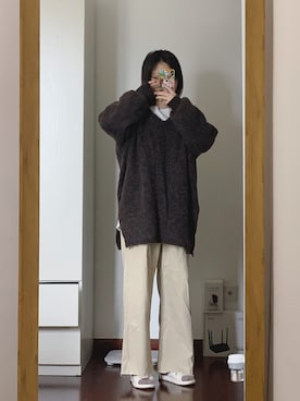 「Kastane（カスタネ）のアイテム（チノパンツ）」を使った、西瓜酱さん（レディース・163cm）の冬コーディネート