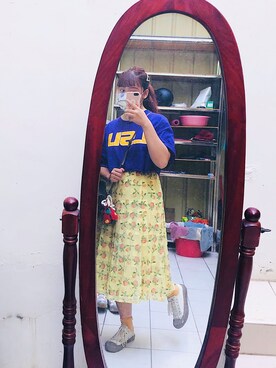 「VINTAGE（ヴィンテージ）のアイテム（スカート、イエロー系）」を使った、Chiuko さん（レディース・161cm）の秋コーディネート