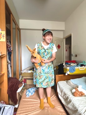「VINTAGE（ヴィンテージ）のアイテム（ジャンパースカート）」を使った、Chiuko さん（レディース・161cm）の夏コーディネート
