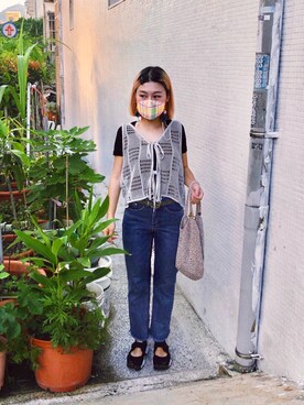 「アイテム（マスク、オレンジ系）」を使った、ʰᵃⁿⁿⁱ ᶜʰᵃⁿᵍ🦁さん（レディース・153cm）の夏コーディネート