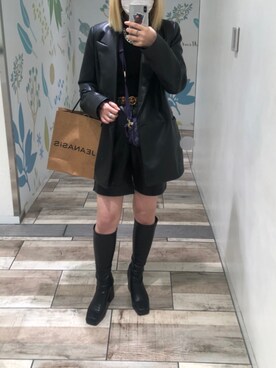 「jouetie（ジュエティ）のスクエアトゥロングブーツ（ブーツ、ブラック系）」を使った、アンドウさん（レディース・163cm）の秋コーディネート