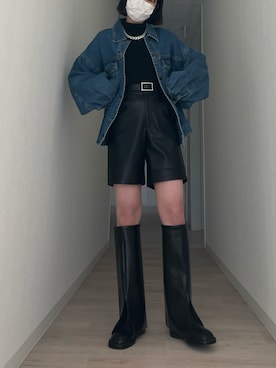 「Tnewtiesのアイテム（デニムジャケット、ブルー系）」を使った、アンドウさん（レディース・163cm）の冬コーディネート