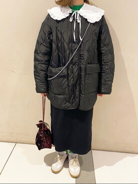 「Ray BEAMS（レイビームス）のアイテム（ノーカラーコート）」を使った、mifuさん（レディース・155cm）の冬コーディネート