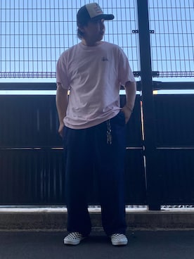 「メッシュキャップ」｜「アイテム（スリッポン）」を使った、ふじりくさん（メンズ・166cm）の春コーディネート
