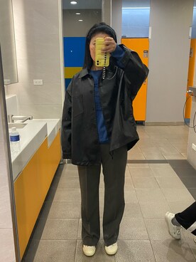 「早安東大門のアイテム（その他アウター、ブラック系）」を使った、川崎雨さん（レディース・165cm）の冬コーディネート