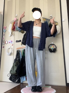 「アイテム（スウェットパンツ）」を使った、モモ子さん（レディース・150cm・20代）の夏コーディネート