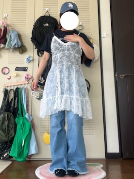 「アイテム（チュニック、ホワイト系）」を使った、モモ子さん（レディース・150cm）の夏コーディネート
