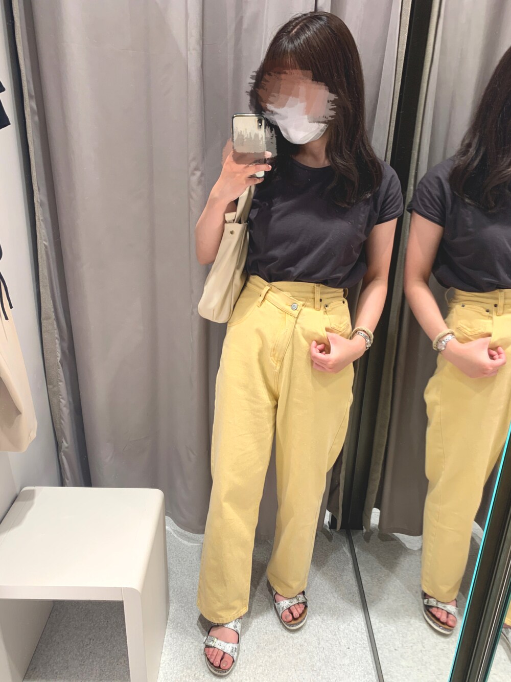「夏コーデ、真夏のアクティブスタイル、シンプル、ootd、outfit、イエロー」｜「CIAOPANICのスタッフお勧め！アシメデニムパンツ（デニムパンツ、イエロー系）」を使った、meさん（レディース・162cm）の夏コーディネートの1枚目の写真