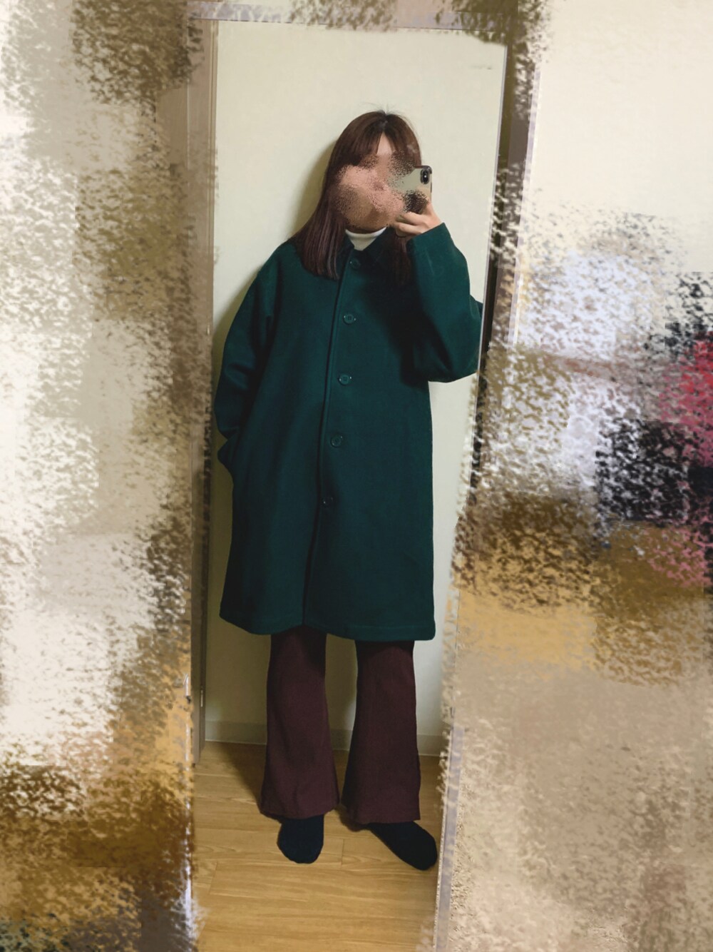 「ootd、outfit、グリーン、冬コーデ」｜「WHO'S WHO galleryのステンカラーハーフコート（ステンカラーコート、グリーン系）」を使った、meさん（レディース・162cm）の冬コーディネートの1枚目の写真