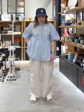 「niko and...（ニコアンド）のリネン混トロットカーゴパンツ（カーゴパンツ）」を使った、__ururi__さん（レディース・156cm・30代）の夏コーディネート