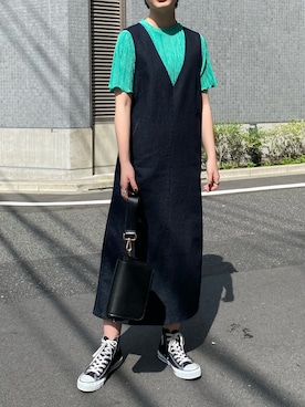 「アイテム（ジャンパースカート）」を使った、sakiさん（レディース・168cm）の春コーディネート