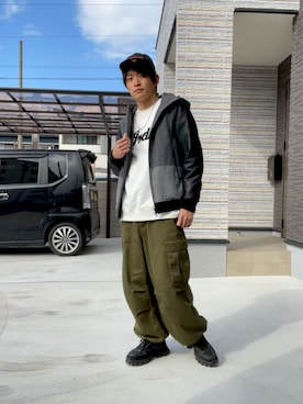「いつもありがとうございます」｜「アイテム（ブルゾン）」を使った、空飛ぶぺんぎんさん（メンズ・175cm）の冬コーディネート