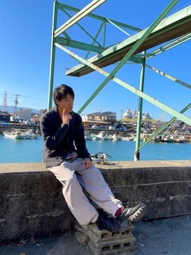 「いつもありがとうございます」｜「アイテム（ピーコート）」を使った、空飛ぶぺんぎんさん（メンズ・175cm）の冬コーディネート