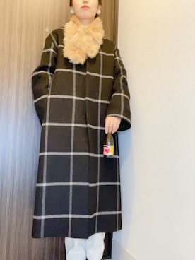 「チェック柄に恋してる」｜「アイテム（ノーカラーコート）」を使った、でつさん（レディース・152cm）の冬コーディネート