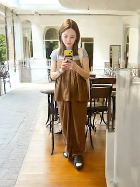 「ブラウンコーデ」｜「アイテム（キャミソール）」を使った、でつさん（レディース・152cm）の夏コーディネート