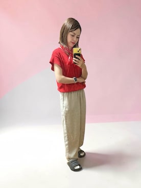 「BEAUTY&YOUTH UNITED ARROWS（ビューティーアンドユースユナイテッドアローズ）のアイテム（トップス、レッド系）」を使った、でつさん（レディース・152cm）の夏コーディネート