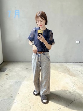 「Knuth Marf（クヌースマーフ）のアイテム（デニムパンツ、ブルー系）」を使った、でつさん（レディース・152cm）の夏コーディネート