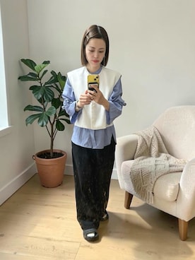 「ZARA（ザラ）のアイテム（ベスト、ホワイト系）」を使った、でつさん（レディース・152cm）の春コーディネート