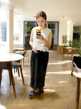 「低身長」｜「アイテム（スカート）」を使った、でつさん（レディース・152cm）の夏コーディネート