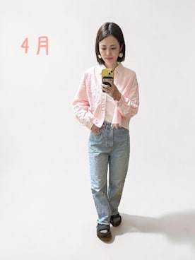 「BEAUTY&YOUTH UNITED ARROWS（ビューティーアンドユースユナイテッドアローズ）のコットンブレンドOX ショートシャツ（シャツ/ブラウス、ピンク系）」を使った、でつさん（レディース・152cm）の春コーディネート