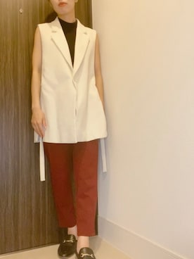 「ジレ」｜「アイテム（スリッポン）」を使った、でつさん（レディース・152cm）の秋コーディネート