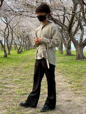 「Ellno Loset（エルノロゼット）のアイテム（スラックス）」を使った、なおちゃん🇰🇷低身長さん（メンズ・159cm）の春コーディネート