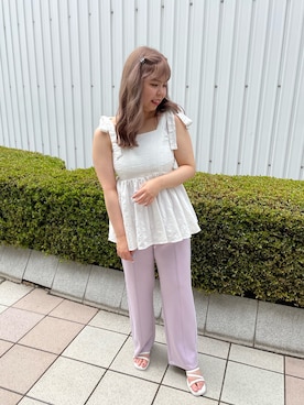 「one after another NICE CLAUP（ワンアフターアナザーナイスクラップ）のアイテム（スウェットパンツ）」を使った、sakata chisakiさん（レディース・157cm）の夏コーディネート