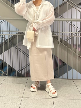 「one after another NICE CLAUP（ワンアフターアナザーナイスクラップ）のスニーカー底グルカサンダル（サンダル）」を使った、sakata chisakiさん（レディース・157cm）の春コーディネート