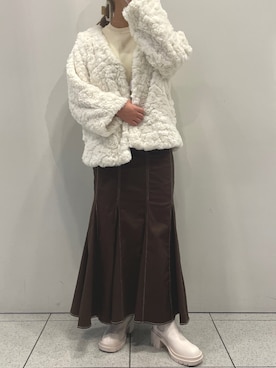 「one after another NICE CLAUP（ワンアフターアナザーナイスクラップ）のアイテム（ノーカラーコート）」を使った、sakata chisakiさん（レディース・157cm）の夏コーディネート