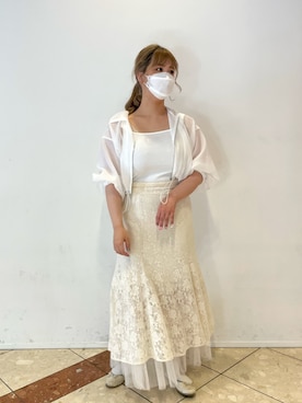 「one after another NICE CLAUP(ワンアフターアナザーナイスクラップ)のレース×チュールマーメイドスカート(スカート、ホワイト系)」を使った、sakata chisakiさん(レディース・157cm)の春コーディネート