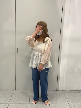 「one after another NICE CLAUP(ワンアフターアナザーナイスクラップ)のリボンビスチェキャミチュニック/リボン取り外し可能(キャミソール、ホワイト系)」を使った、sakata chisakiさん(レディース・157cm)の夏コーディネート