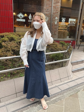 「one after another NICE CLAUP(ワンアフターアナザーナイスクラップ)のマルチwayキャミワンピース(ワンピース、ブルー系)」を使った、sakata chisakiさん(レディース・157cm)の夏コーディネート