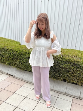 「one after another NICE CLAUP（ワンアフターアナザーナイスクラップ）のアイテム（スウェットパンツ）」を使った、sakata chisakiさん（レディース・157cm）の夏コーディネート