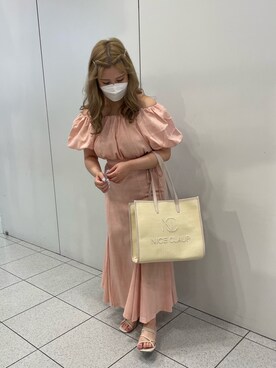 「one after another NICE CLAUP(ワンアフターアナザーナイスクラップ)の【S/Mサイズ】サイドリボンマーメイドスカート(スカート、ピンク系)」を使った、sakata chisakiさん(レディース・157cm)の夏コーディネート