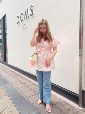 「one after another NICE CLAUP(ワンアフターアナザーナイスクラップ)のぷくぷくジャガードチュニック/セットアップボトムあり(チュニック、ピンク系)」を使った、sakata chisakiさん(レディース・157cm)の夏コーディネート