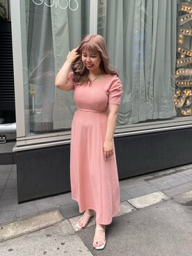 「one after another NICE CLAUP(ワンアフターアナザーナイスクラップ)のカップ付きワッフルロングワンピース(ワンピース、ピンク系)」を使った、sakata chisakiさん(レディース・157cm)の夏コーディネート