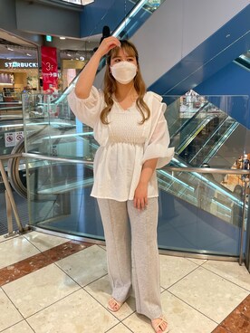 「one after another NICE CLAUP（ワンアフターアナザーナイスクラップ）のアイテム（スウェットパンツ）」を使った、sakata chisakiさん（レディース・157cm）の夏コーディネート