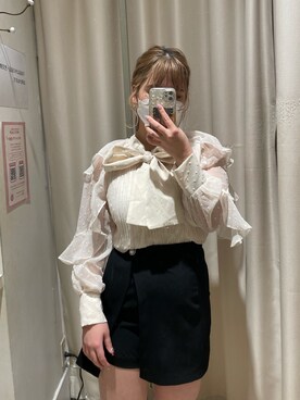 「one after another NICE CLAUP（ワンアフターアナザーナイスクラップ）のビジューボタンスカパン　2023SS（その他パンツ）」を使った、sakata chisakiさん（レディース・157cm）の冬コーディネート