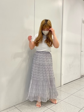 「one after another NICE CLAUP(ワンアフターアナザーナイスクラップ)の2WAYシアーティアードスカート 2枚セット/ぺチスカート付き(スカート、グレー系)」を使った、sakata chisakiさん(レディース・157cm)の夏コーディネート