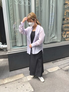 「one after another NICE CLAUP(ワンアフターアナザーナイスクラップ)のバックドロストシアーシャツ(シャツ/ブラウス、パープル系)」を使った、sakata chisakiさん(レディース・157cm)の春コーディネート