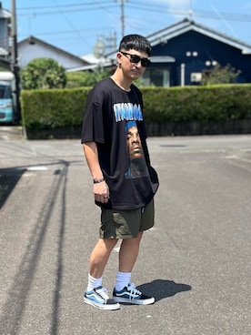 「アイテム（シューズ、ブルー系）」を使った、Hiromu®︎さん（メンズ・174cm）の夏コーディネート