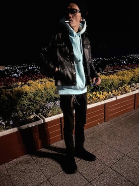 「Levi's（リーバイス）のアイテム（ライダースジャケット）」を使った、ハゼやんさん（メンズ・170cm）の春コーディネート