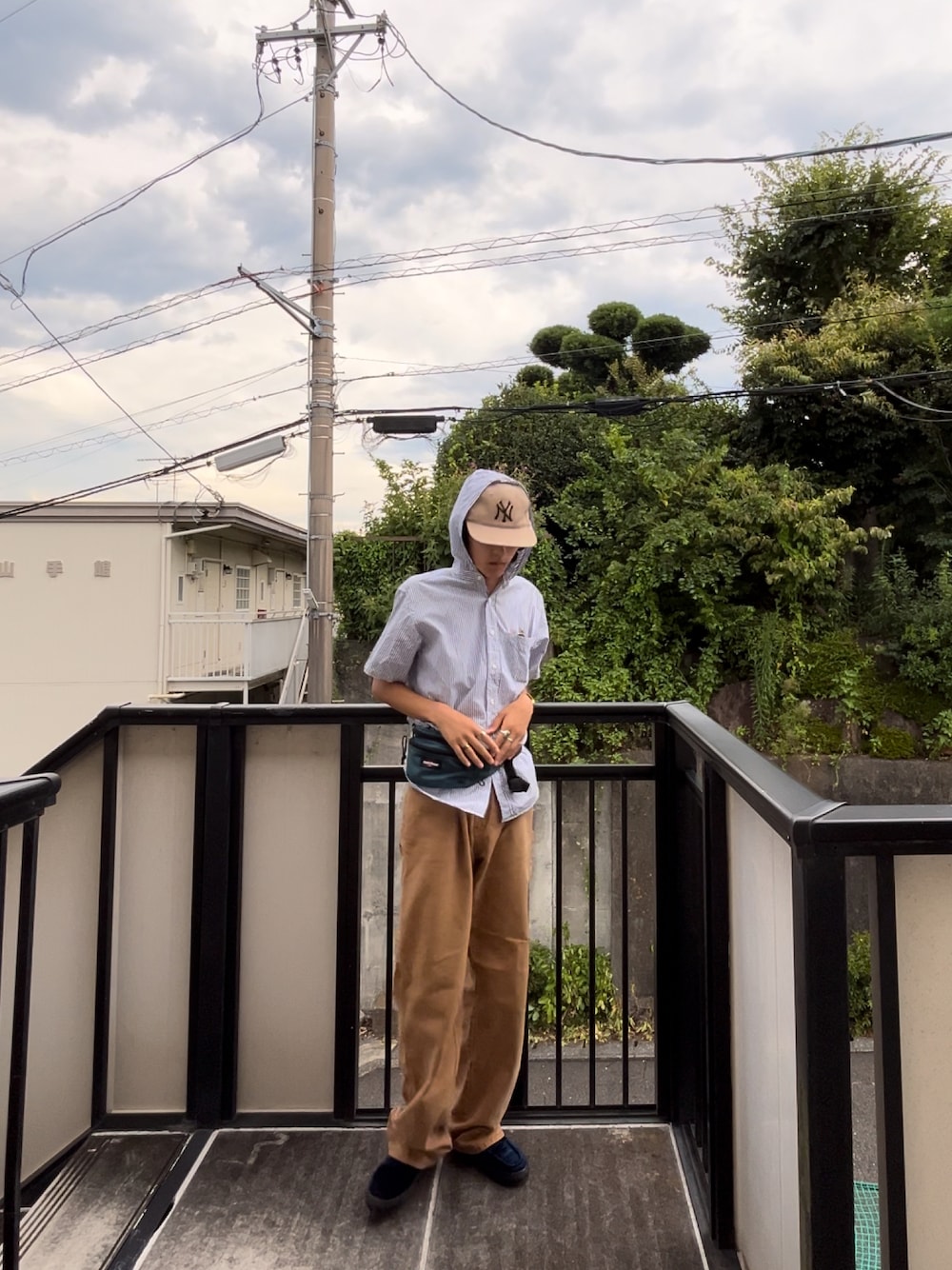 「#今日のコーデ、WEARタイアップ、古着MIX、休日スタイル、夏コーデ」｜「Dickiesの【Dickies/ディッキーズ】リラックスフィット ペインターパンツ(レングス32)（その他パンツ、ブラウン系）」を使った、ゆ う たさん（メンズ・175cm）の夏コーディネートの1枚目の写真